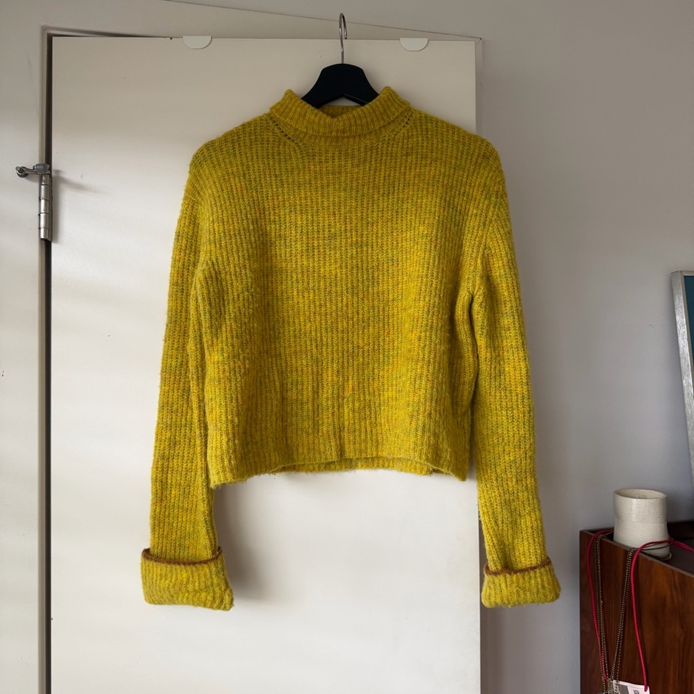 Paloma Wool Yellow Cropped Ribbed Turtleneck Sweater